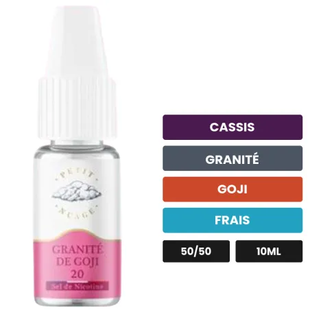 E-liquide Granité de Goji de Petit Nuage, 10 ml, saveurs cassis, granité, goji et 1 autre, 10 mg de nicotine.