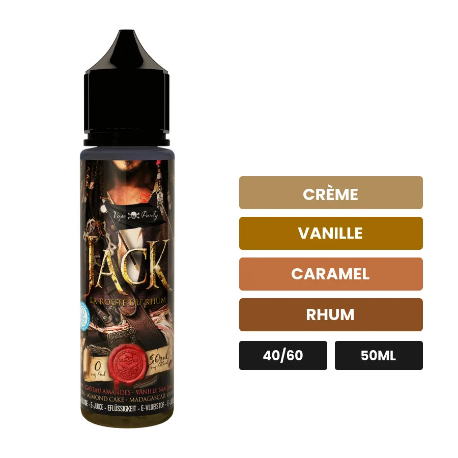E-liquide Jack de Swoke, 50 ml, saveurs crème, vanille, caramel et 1 autre, sans nicotine — prêt à booster de nicotine.
