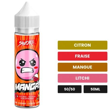 E-liquide Manga de Swoke, 50 ml, saveurs citron, fraise, mangue et 2 autres, sans nicotine — prêt à booster de nicotine.