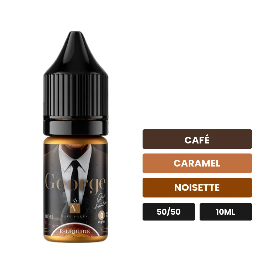 E-liquide George de Swoke, 10 ml, saveurs café, caramel et noisette.