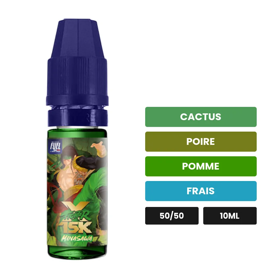 E-liquide Minasawa de Maison Fuel, 10 ml, saveurs cactus, poire, pomme et 1 autre.