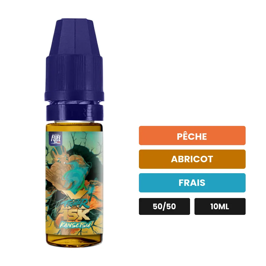 E-liquide Kansetsu de Maison Fuel, 10 ml, saveurs pêche, abricot et frais.