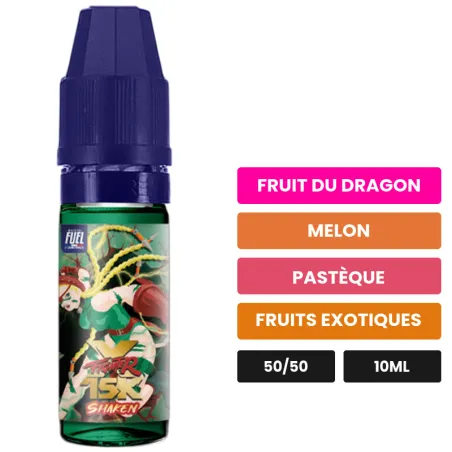 E-liquide Shaken de Maison Fuel, 10 ml, saveurs fruit du dragon, melon, pastèque et 2 autres.