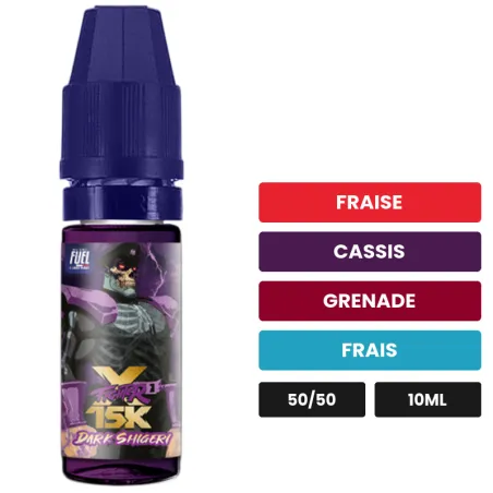 E-liquide Dark Shigeri de Maison Fuel, 10 ml, saveurs fraise, cassis, grenade et 1 autre.