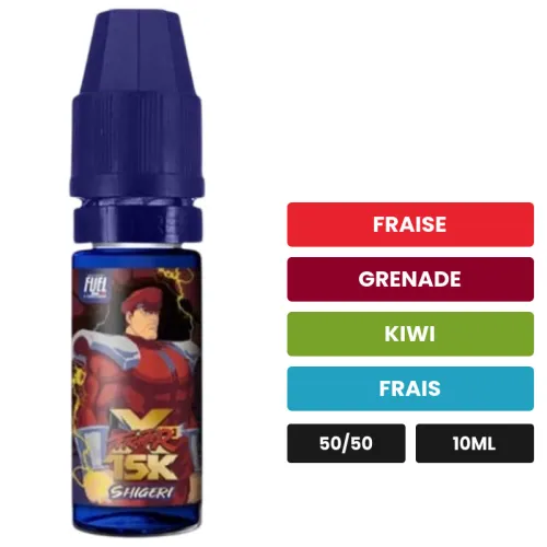 E-liquide Shigeri de Maison Fuel, 10 ml, saveurs fraise, grenade, kiwi et 1 autre.