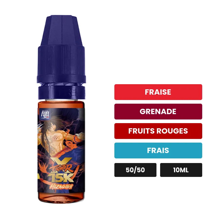 E-liquide Hizagiri de Maison Fuel, 10 ml, saveurs fraise, grenade, fruits rouges et 1 autre.