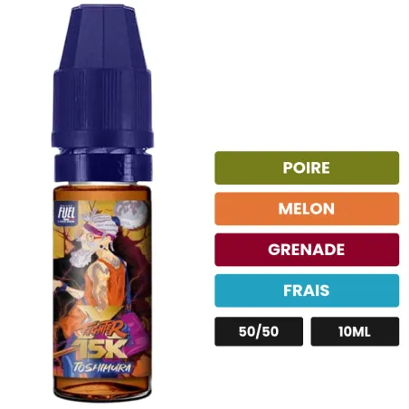 E-liquide Toshimura de Maison Fuel, 10 ml, saveurs poire, melon, grenade et 1 autre.