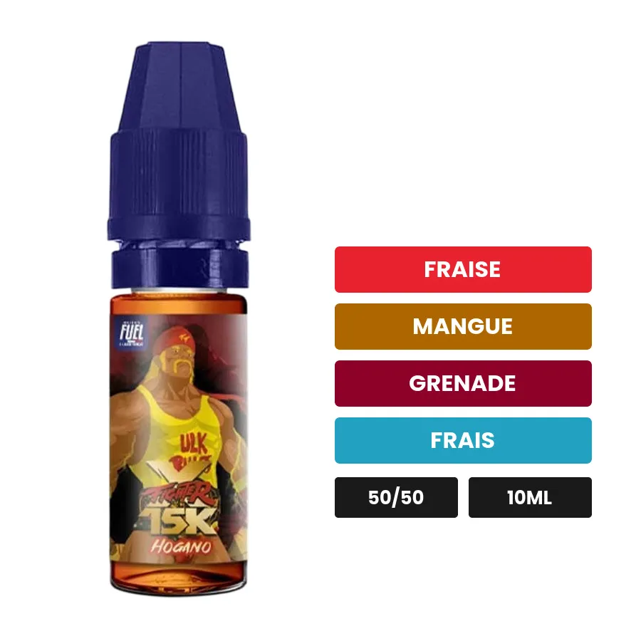 E-liquide Hogano de Maison Fuel, 10 ml, saveurs fraise, mangue, grenade et 1 autre.