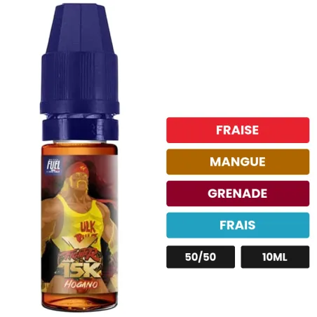 E-liquide Hogano de Maison Fuel, 10 ml, saveurs fraise, mangue, grenade et 1 autre.