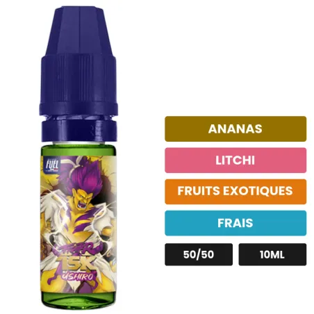 E-liquide Ushiro de Maison Fuel, 10 ml, saveurs ananas, litchi, fruits exotiques et 1 autre.