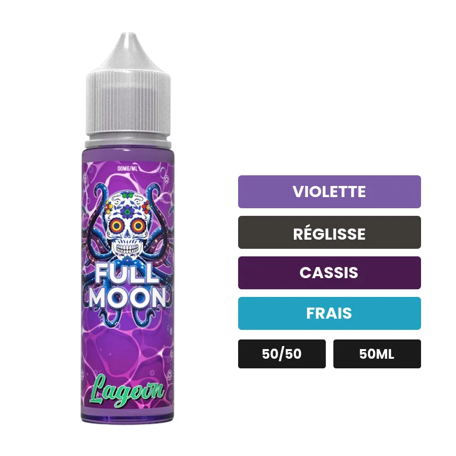 E-liquide Lagoon de Full Moon, 50 ml, saveurs violette, réglisse, cassis et 1 autre, sans nicotine — prêt à booster de.
