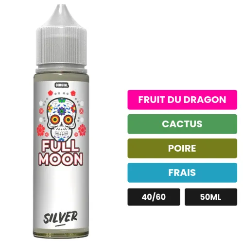 E-liquide Silver de Full Moon, 50 ml, saveurs fruit du dragon, cactus, poire et 1 autre, sans nicotine — prêt à booster de.