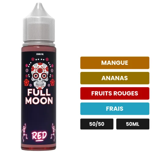 E-liquide Red de Full Moon, 50 ml, saveurs mangue, ananas, fruits rouges et 1 autre, sans nicotine — prêt à booster de.