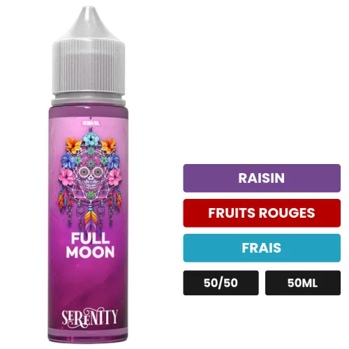 E-liquide Serenity de Full Moon, 50 ml, saveurs raisin, fruits rouges et frais.