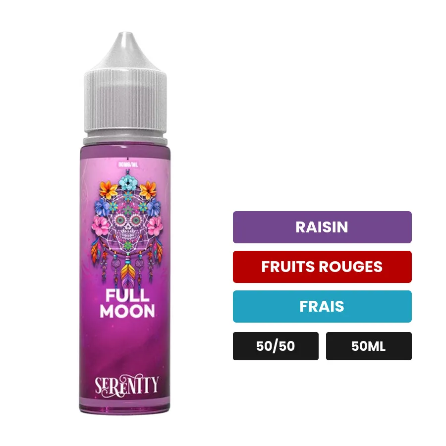 E-liquide Serenity de Full Moon, 50 ml, saveurs raisin, fruits rouges et frais.