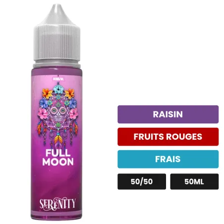 E-liquide Serenity de Full Moon, 50 ml, saveurs raisin, fruits rouges et frais.