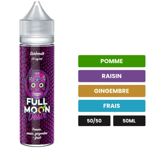 E-liquide Désir de Full Moon, 50 ml, saveurs pomme, raisin, gingembre et 1 autre, sans nicotine — prêt à booster de nicotine.