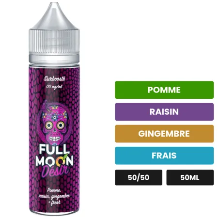 E-liquide Désir de Full Moon, 50 ml, saveurs pomme, raisin, gingembre et 1 autre, sans nicotine — prêt à booster de nicotine.
