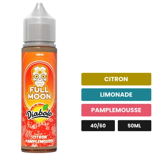 E-liquide Citron Pamplemousse de Full Moon, 50 ml, saveurs citron, limonade et pamplemousse.