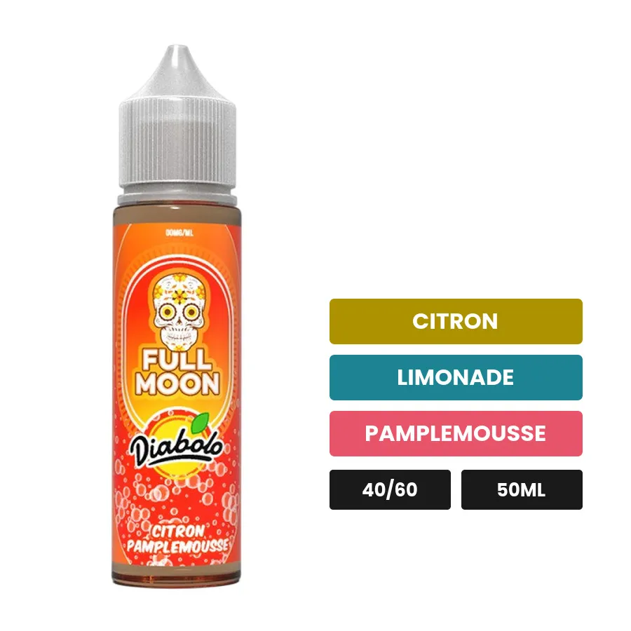 E-liquide Citron Pamplemousse de Full Moon, 50 ml, saveurs citron, limonade et pamplemousse.