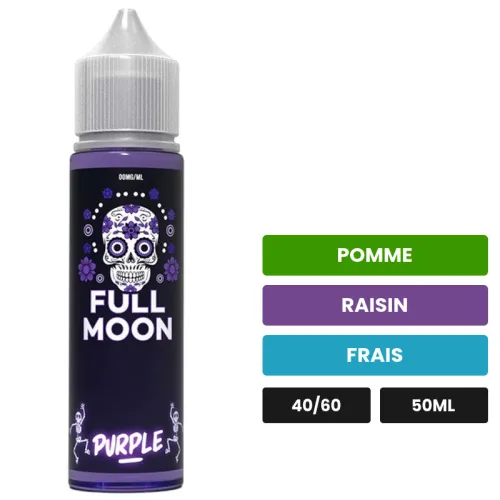 E-liquide Purple de Full Moon, 50 ml, saveurs pomme, raisin et frais.