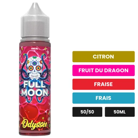 E-liquide Odyssée de Full Moon, 50 ml, saveurs citron, fruit du dragon, fraise et 1 autre, sans nicotine — prêt à booster de.