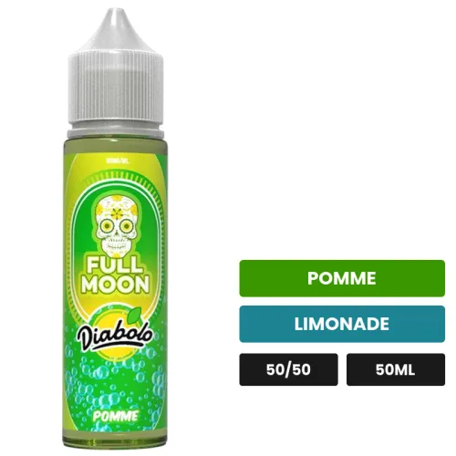 E-liquide Pomme de Full Moon, 50 ml, saveurs pomme et limonade, sans nicotine — prêt à booster de nicotine.