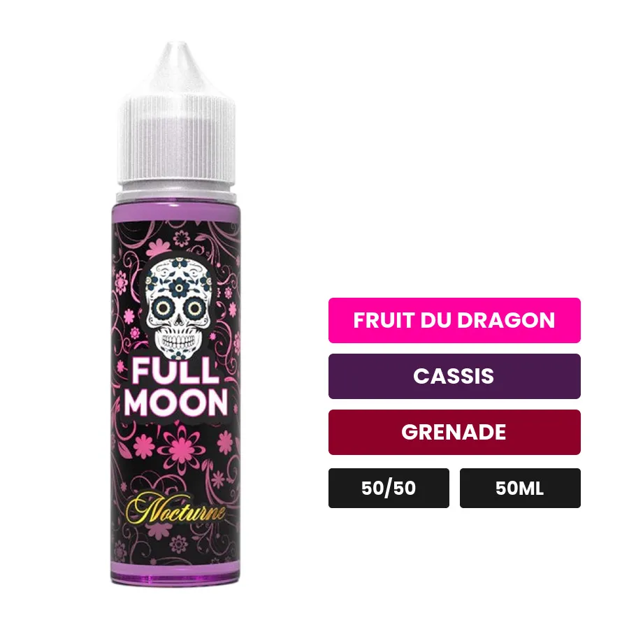 E-liquide Nocturne de Full Moon, 50 ml, saveurs fruit du dragon, cassis et grenade.