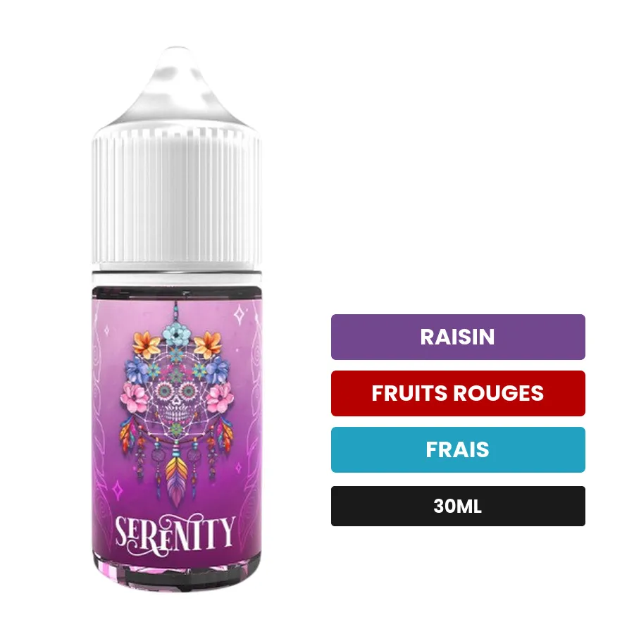 Arome concentre Serenity de Full Moon, 30 ml, saveurs raisin, fruits rouges et frais.