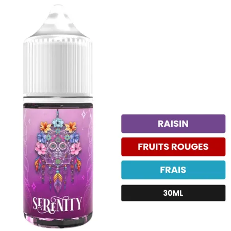 Arome concentre Serenity de Full Moon, 30 ml, saveurs raisin, fruits rouges et frais.