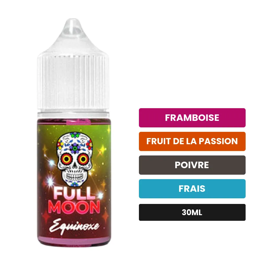 Arome concentre Équinoxe de Full Moon, 30 ml, saveurs framboise, fruit de la passion, poivre et 1 autre.