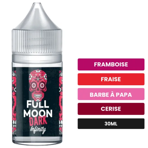 Arome concentre Dark Infinity de Full Moon, 30 ml, saveurs framboise, fraise, barbe à papa et 3 autres, sans nicotine —.