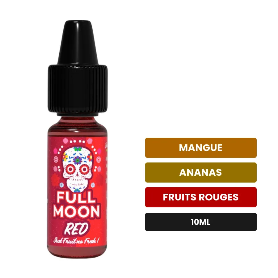Arome concentre Red Just Fruit de Full Moon, 10 ml, saveurs mangue, ananas et fruits rouges, sans nicotine — arôme à diluer.