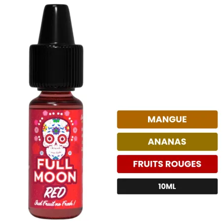Arome concentre Red Just Fruit de Full Moon, 10 ml, saveurs mangue, ananas et fruits rouges, sans nicotine — arôme à diluer.
