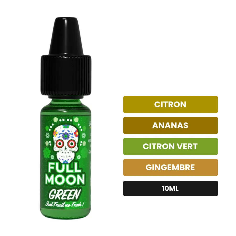 Arome concentre Green Just Fruit de Full Moon, 10 ml, saveurs citron, ananas, citron vert et 1 autre, sans nicotine — arôme.