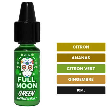 Arome concentre Green Just Fruit de Full Moon, 10 ml, saveurs citron, ananas, citron vert et 1 autre, sans nicotine — arôme.