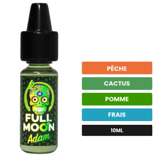 Arome concentre Adam de Full Moon, 10 ml, saveurs pêche, cactus, pomme et 1 autre, sans nicotine — arôme à diluer de nicotine.