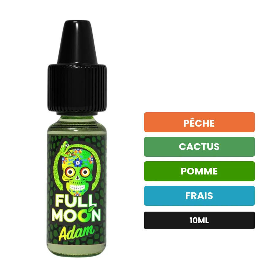 Arome concentre Adam de Full Moon, 10 ml, saveurs pêche, cactus, pomme et 1 autre, sans nicotine — arôme à diluer de nicotine.