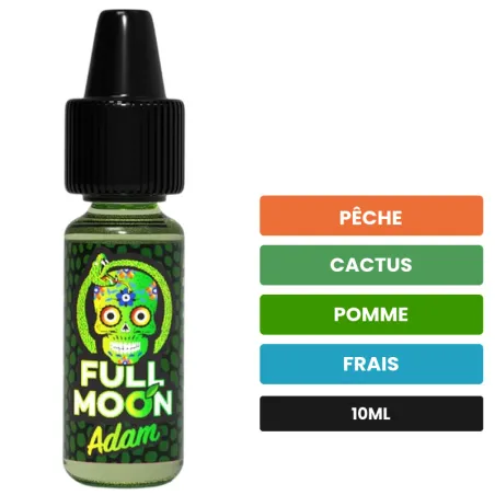 Arome concentre Adam de Full Moon, 10 ml, saveurs pêche, cactus, pomme et 1 autre, sans nicotine — arôme à diluer de nicotine.
