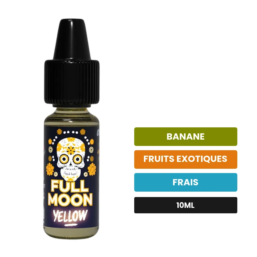 Arome concentre Yellow de Full Moon, 10 ml, saveurs banane, fruits exotiques et frais.