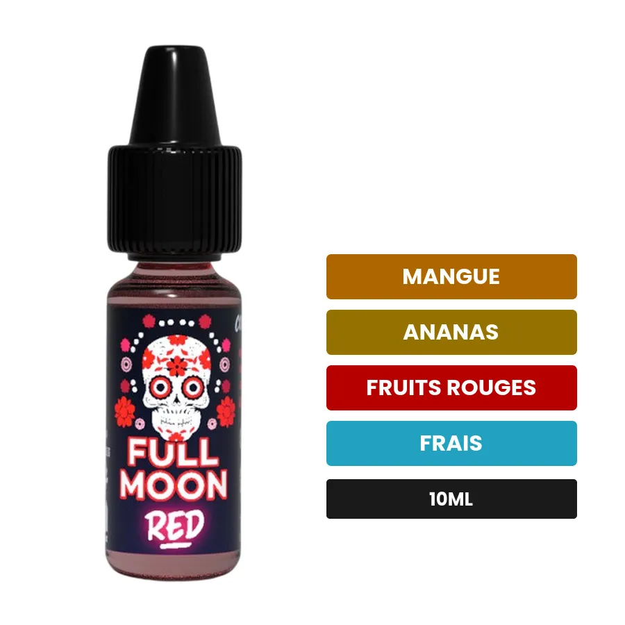 Arome concentre Red de Full Moon, 10 ml, saveurs mangue, ananas, fruits rouges et 1 autre.