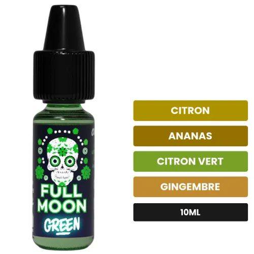 Arome concentre Green de Full Moon, 10 ml, saveurs citron, ananas, citron vert et 2 autres.