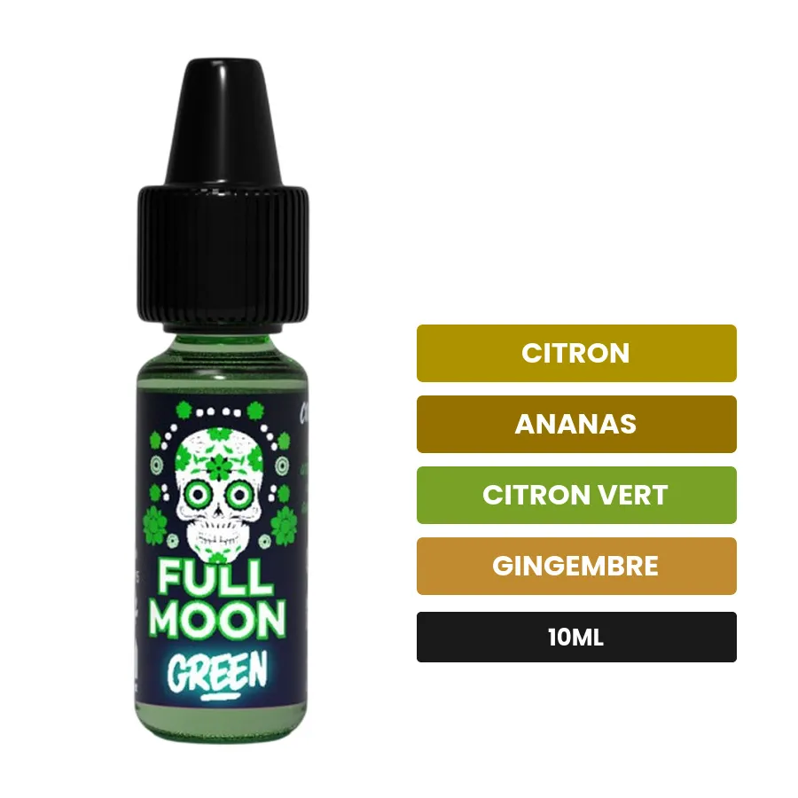 Arome concentre Green de Full Moon, 10 ml, saveurs citron, ananas, citron vert et 2 autres.