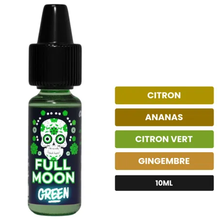 Arome concentre Green de Full Moon, 10 ml, saveurs citron, ananas, citron vert et 2 autres.