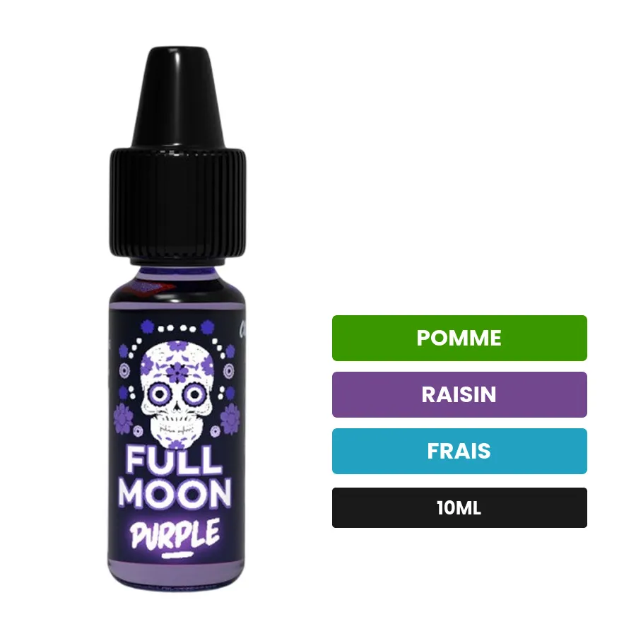 Arome concentre Purple de Full Moon, 10 ml, saveurs pomme, raisin et frais.