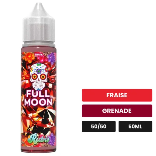 E-liquide Rubis de Full Moon, 50 ml, saveurs fraise et grenade.