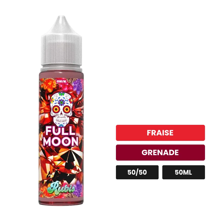 E-liquide Rubis de Full Moon, 50 ml, saveurs fraise et grenade.