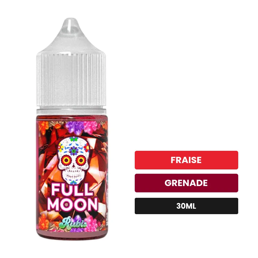Arome concentre Rubis de Full Moon, 30 ml, saveurs fraise et grenade.