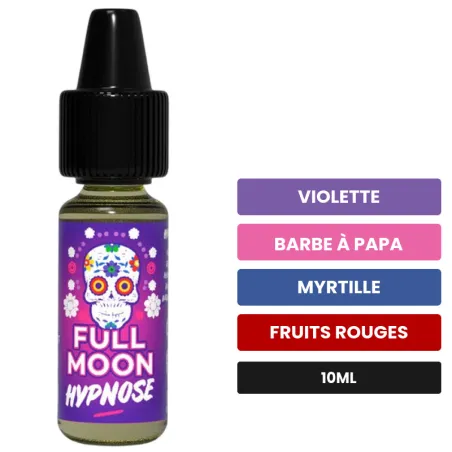 Arome concentre Hypnose de Full Moon, 10 ml, saveurs violette, barbe à papa, myrtille et 2 autres.