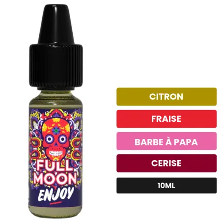 Arome concentre Enjoy de Full Moon, 10 ml, saveurs citron, fraise, barbe à papa et 2 autres.